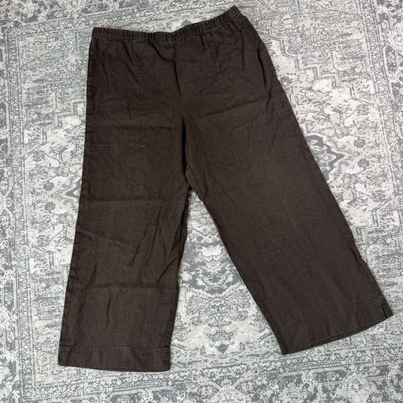 Chico's Pants - Vintage Chicos Design Linen Brown Wide Leg Crop Pants Elastic Waist Size 12 (2)
